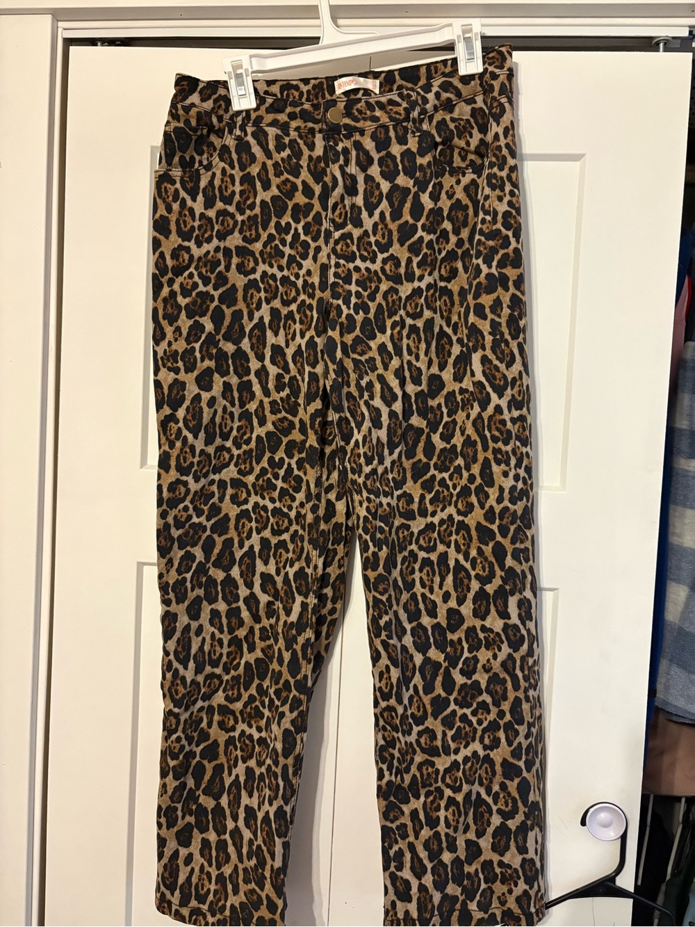 Leopard Print Women's Straight Leg Pants - Brown/Black